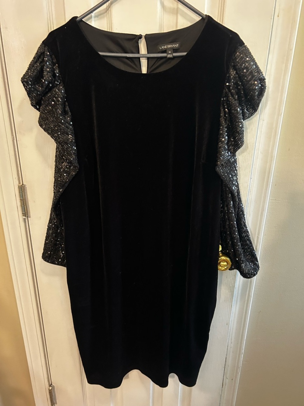Lane Bryant Black Velvet Midi Dress with Sequin Flutter Sleeves
